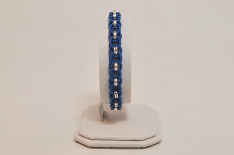 Dark Blue Stretchy Helm Weave Bracelet in Silver Enameled Copper